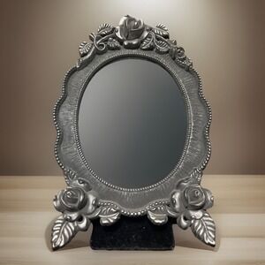 VTG Weston Gallery Roses Standing Oval 4x6 Picture Frame Pewter